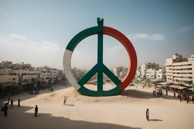 A concept with peace symbol in a city of Palestine