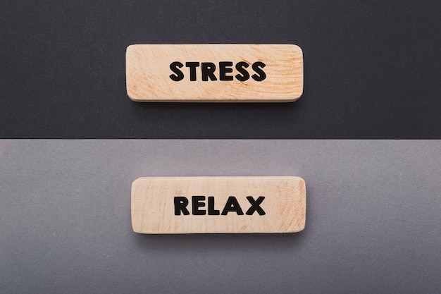 Concept word stress relax on wooden blocks