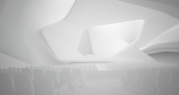 Conceptual abstract design of the interior of the concert hall and grand piano in a modern style 3D