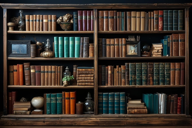 Conceptual background on history nostalgia and old age with an old bookshelf