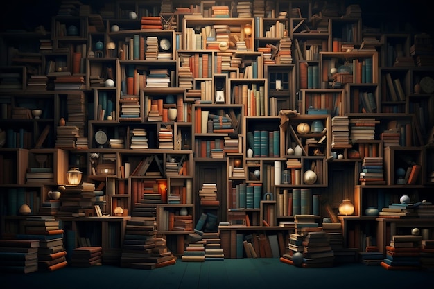 Conceptual Bookshelf Overflowing with Books AI