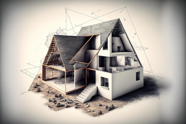 A conceptual design for a house with an attic