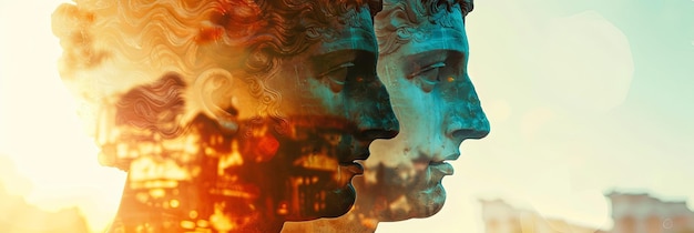 Conceptual double exposure image representing the ancient Greek civilization and its legacy of democ