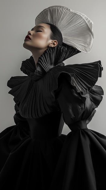 Photo conceptual fashion portrait of a woman in dramatic sculptural gown