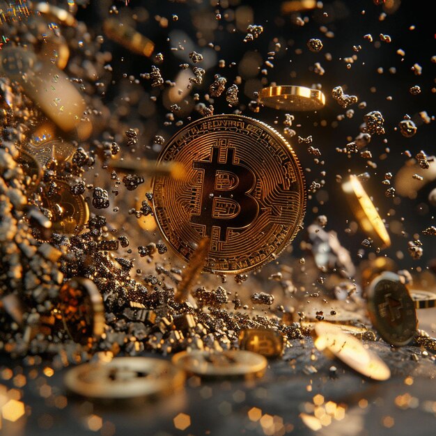 Photo conceptual image depicting bitcoins symbolic end with a gold