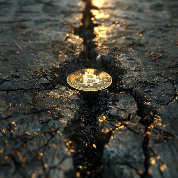 Photo conceptual image depicting bitcoins symbolic end with a gold