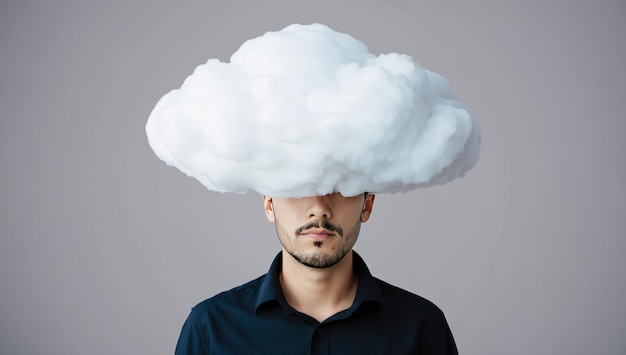 Photo conceptual image depicting a man with a fluffy white cloud for a head