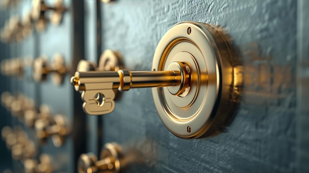 Conceptual Image of a Golden Key Unlocking a Safe