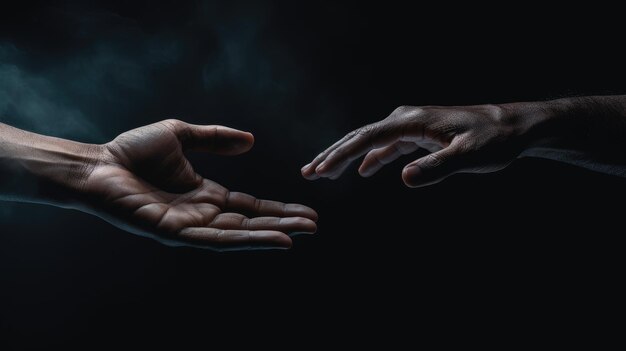 Conceptual image of hands extending to offer help in a dark environment