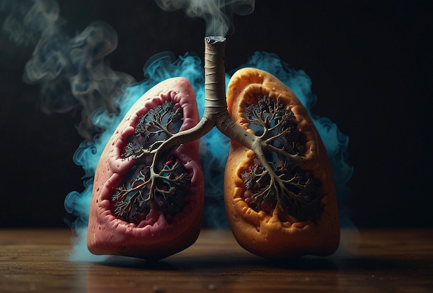 Conceptual Image of Healthy vs Smokers Lungs