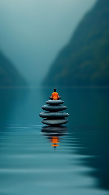 Photo conceptual image of a person finding peace and comfort in a quiet and serene environment