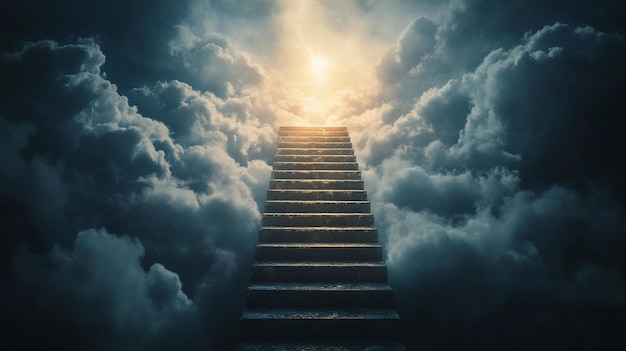 Photo conceptual image of a stairway leading up to the sky with clouds stairway leading to heaven