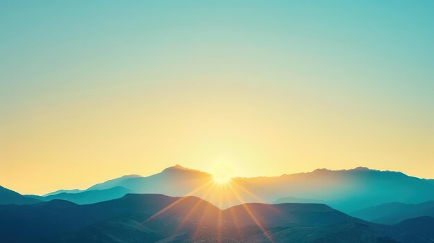 Photo conceptual image of the sun setting behind a mountain range