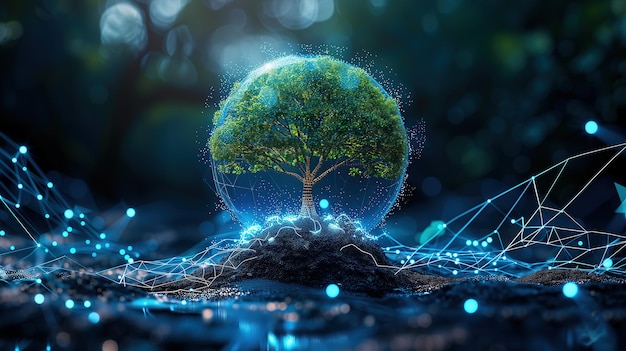 Conceptual image with green tree on planet earth