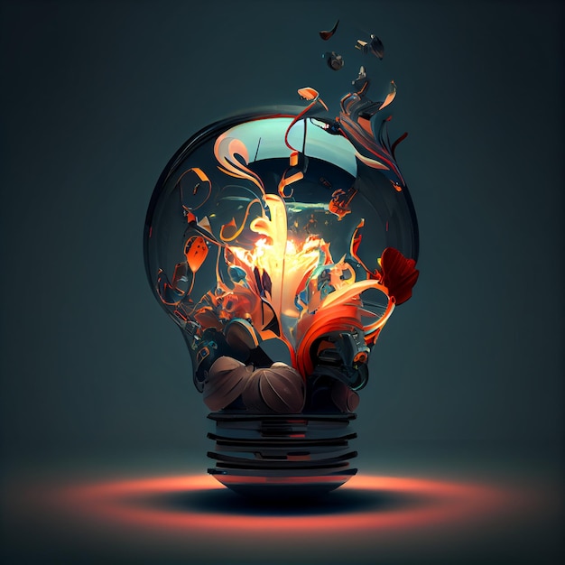 Conceptual image with lightbulb and mountains in the backgroundgenerative ai