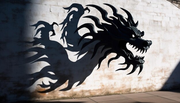 Photo a conceptual photo of a shadow of a chinese dragon cast on an ancient wall