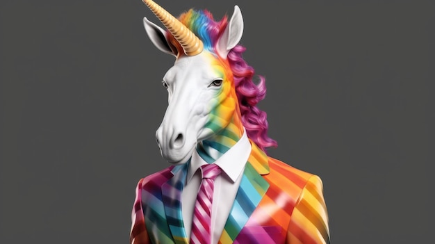 Conceptual portrait of unicorn in business suit AI generated