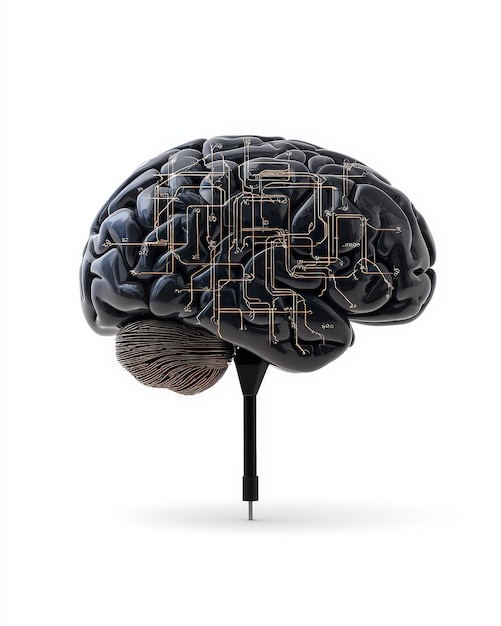 A conceptual representation of a brain with circuit patterns symbolizing the intersection of neuroscience and technology