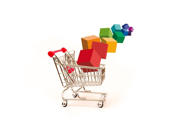 Conceptual vision of purchases shopping cart with packs