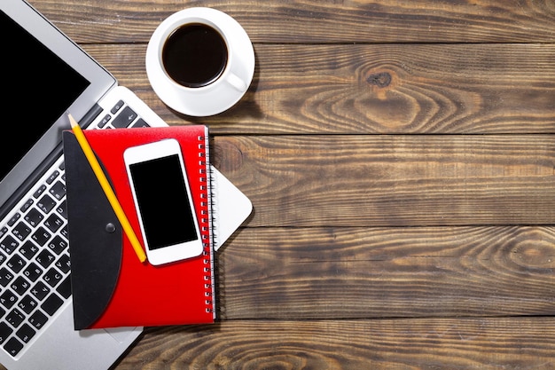 Conceptual workspace, Laptop on table background