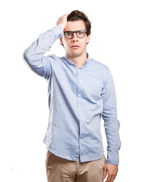 Concerned young man with a depression gesture