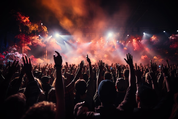 concert crowd with hands raised at a music festival professional advertising photography