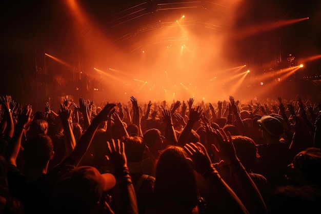 concert crowd with hands raised at a music festival professional advertising photography