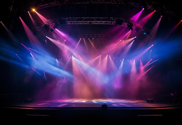 Concert Stage Scenery With Spotlights Colored Lights Smoke