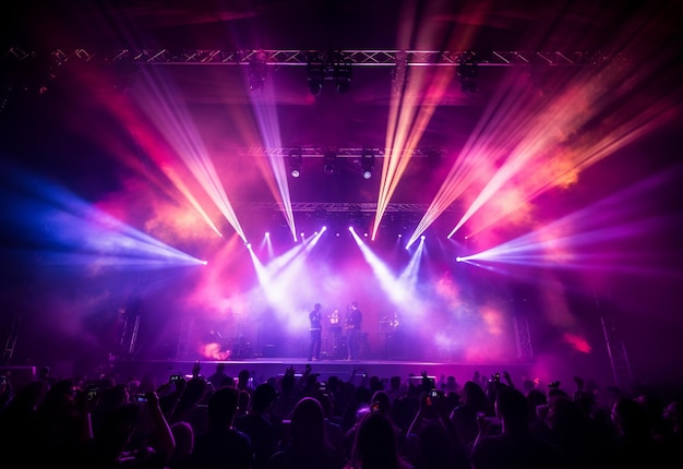 Concert Stage Scenery With Spotlights Colored Lights Smoke