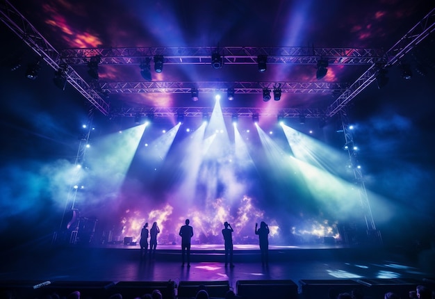 Concert Stage Scenery With Spotlights Colored Lights Smoke