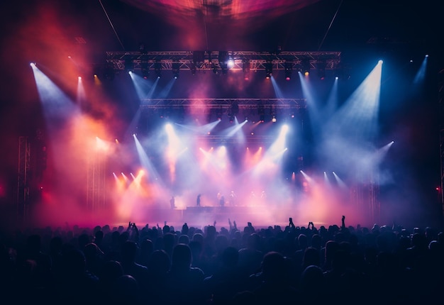 Concert Stage Scenery With Spotlights Colored Lights Smoke