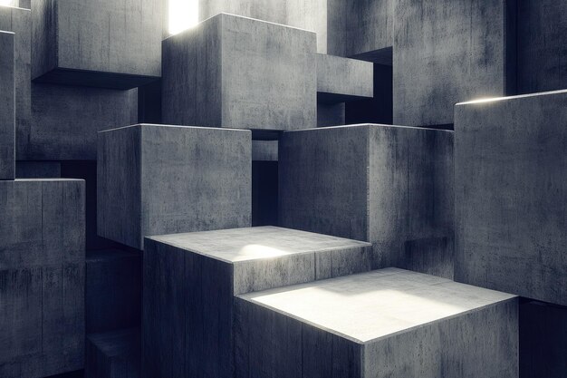 Concrete blocks abstract structure square format 3d render