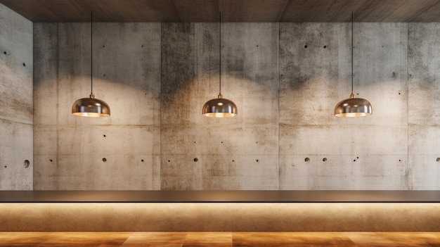 Concrete building design interior with lights