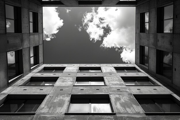 Photo concrete building windows with sky reflection