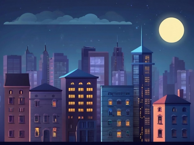 Photo concrete city with attic during twilight cartoon city building simple background vector