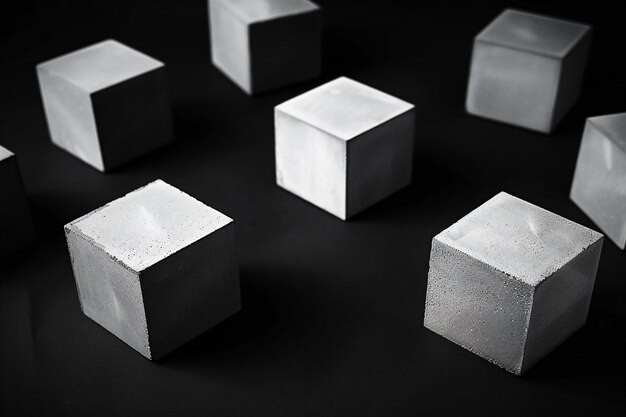 Concrete cubes on a black background Black and white photo