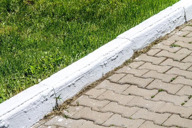 Concrete curbs painted in the city park