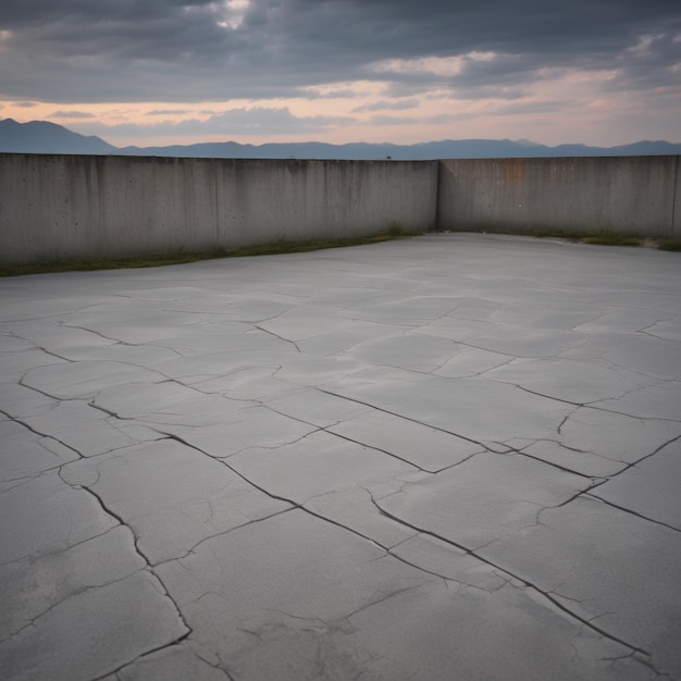 Photo a concrete floor with a wall and a mountain in the background