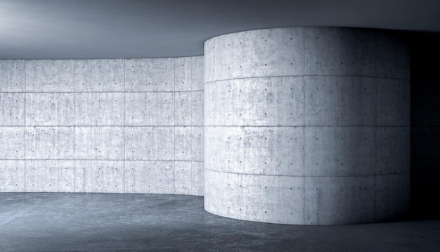 Concrete interior with curved wall