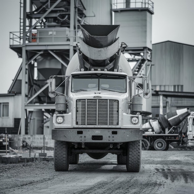 Concrete mixer truck in front of a concrete batching plant cement factory loading concrete mixer tr