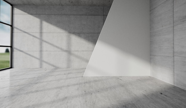 Concrete modern interior space Blank walls and sunlight casting shadows 3D Rendering