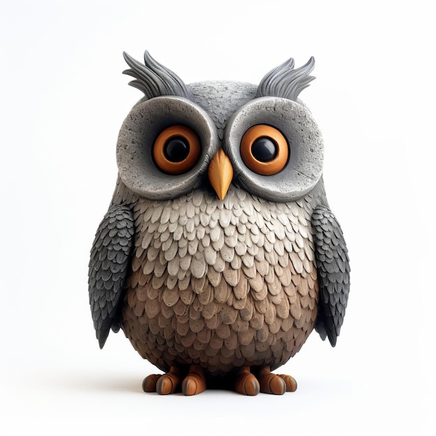 Concrete Owl Figurine With Inventive Design On White Background