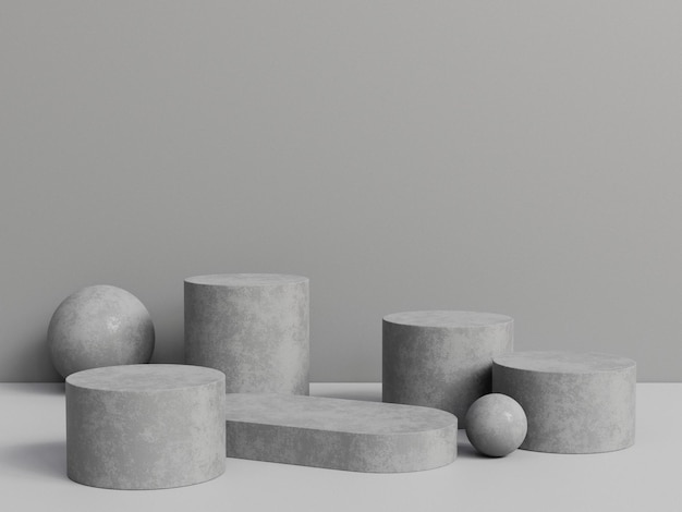 Concrete pedestal for product display with grey background 3d rendering