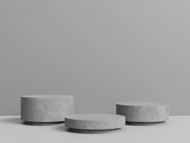 Concrete pedestal for product display with grey background 3d rendering