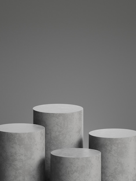 Concrete pedestal for product display with grey background 3d rendering