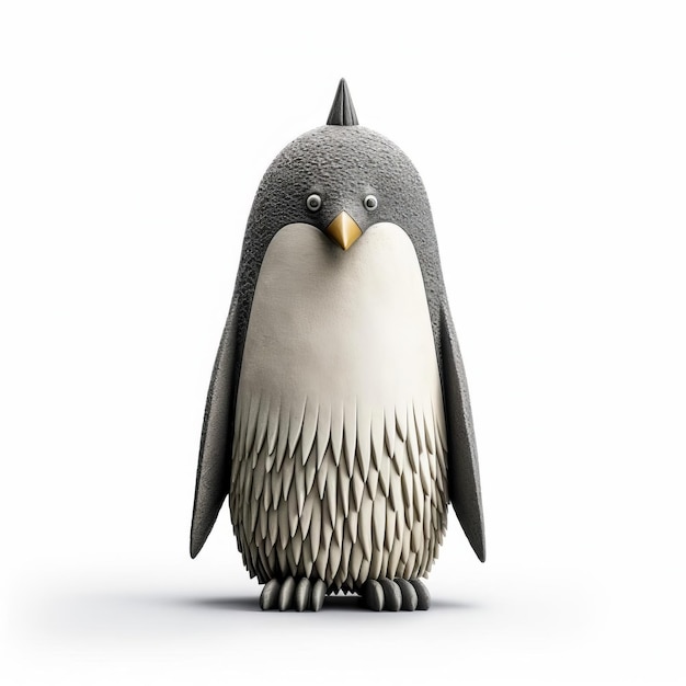 Concrete Penguin Figurine With Inventive Design On White Isolated Background