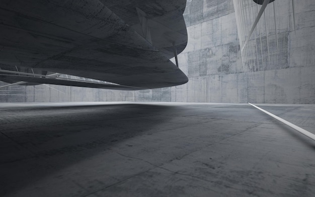 A concrete room with a concrete floor and a white light on the ceiling.