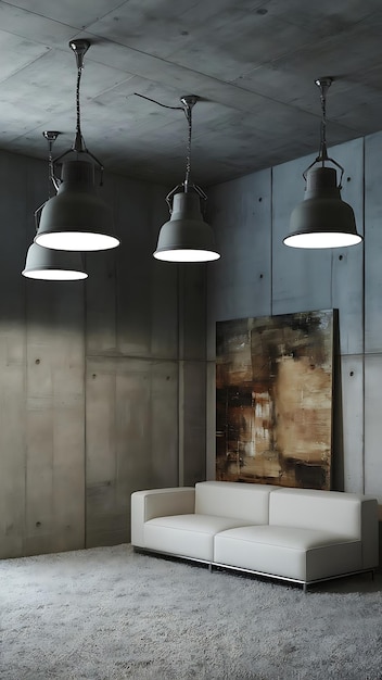 Photo concrete room with three ceiling lamps