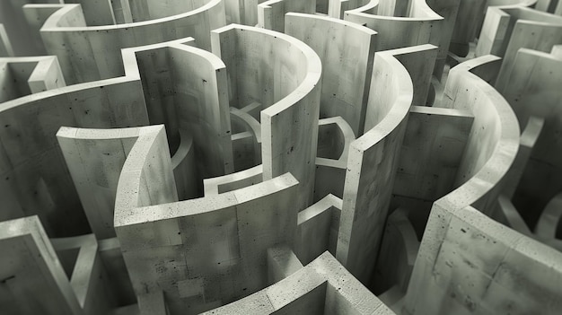 A concrete structure resembling a maze with walls and paths