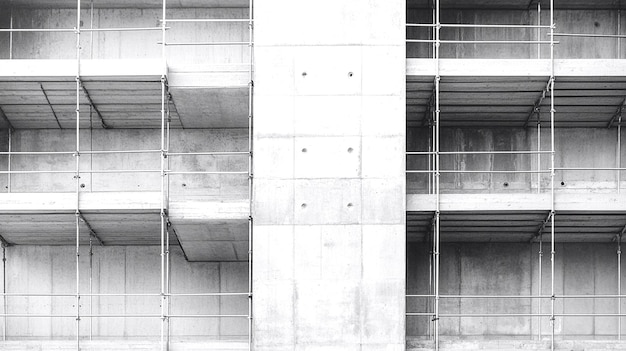 Concrete structures of a building construction with scaffolding